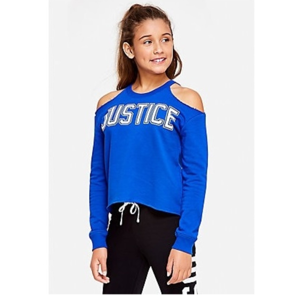 Justice Girls Logo Cold Shoulder Cutoff Sweatshirt